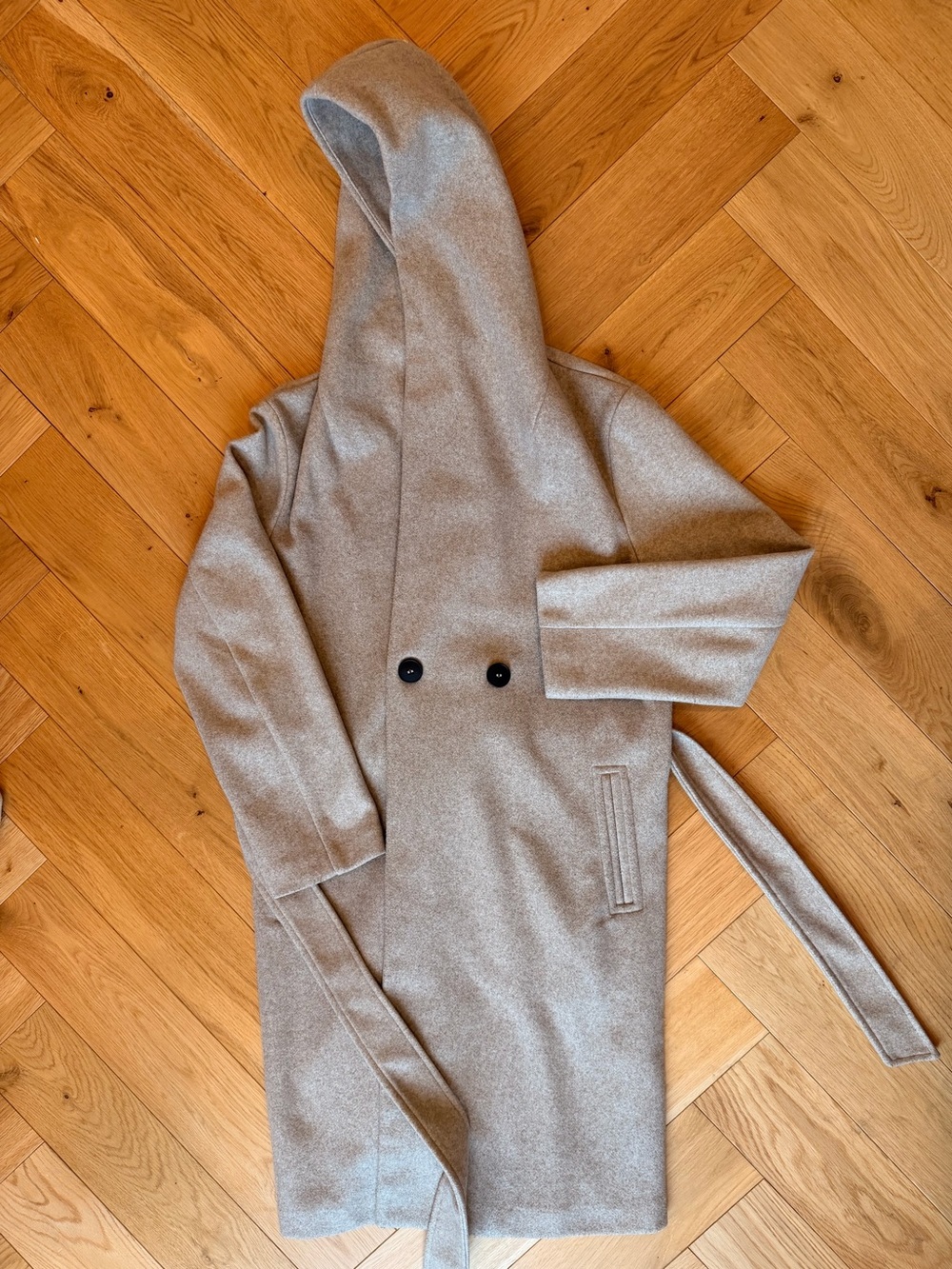 Zara Beige Hooded Belted Coat Size M
